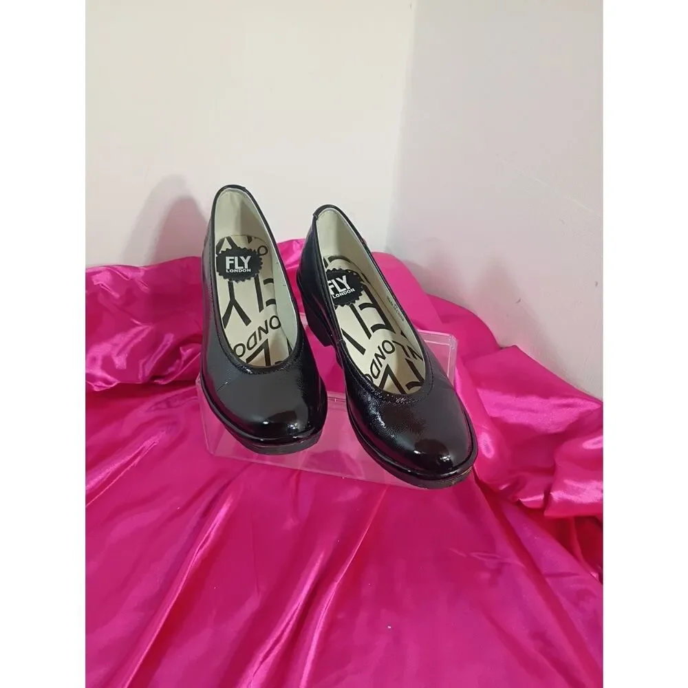FLY London Black Patent Leather Yaz Wedge Pump Women's EU Size 36 US 5.5-6.